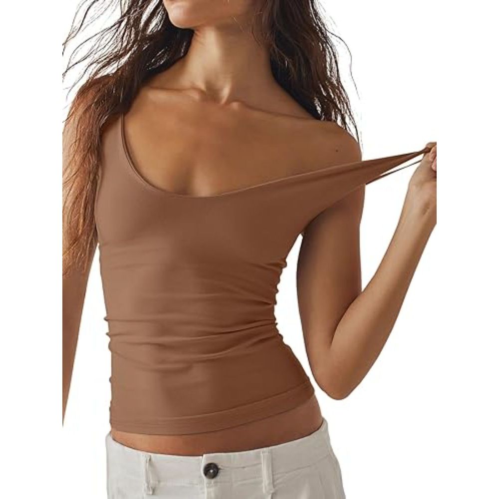 Women  Deep V Neck Top Sleeveless Backless  Strap Tank Top Casual Basic Cami Top